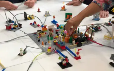 Kids playing with lego